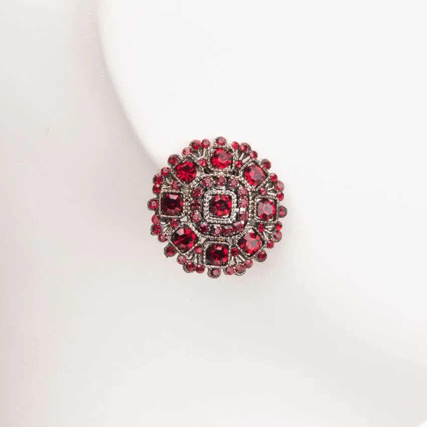Chic Ad Hoc Orecchini a clip bottone cristalli bordeaux