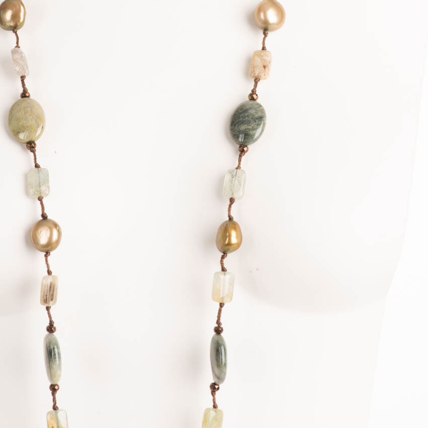 Chic Ad Hoc Collana Lunga Perle Verdi Acquamarina