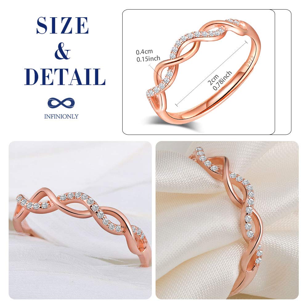 INFINIONLY Fashion Anello Infinito Argento 925 Regolabile Zirconi