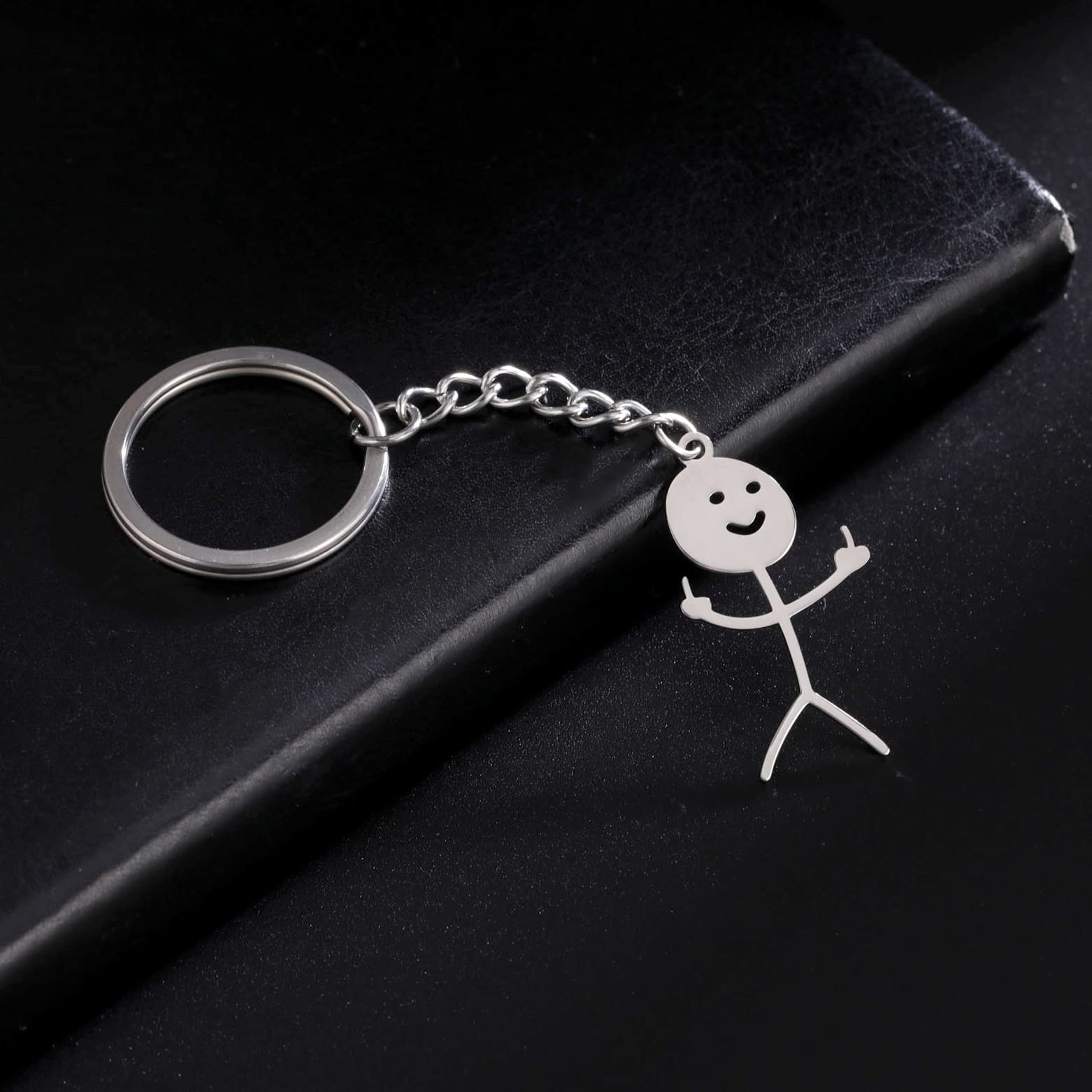 Eueavan Keyrings portachiavi dito medio argento smile