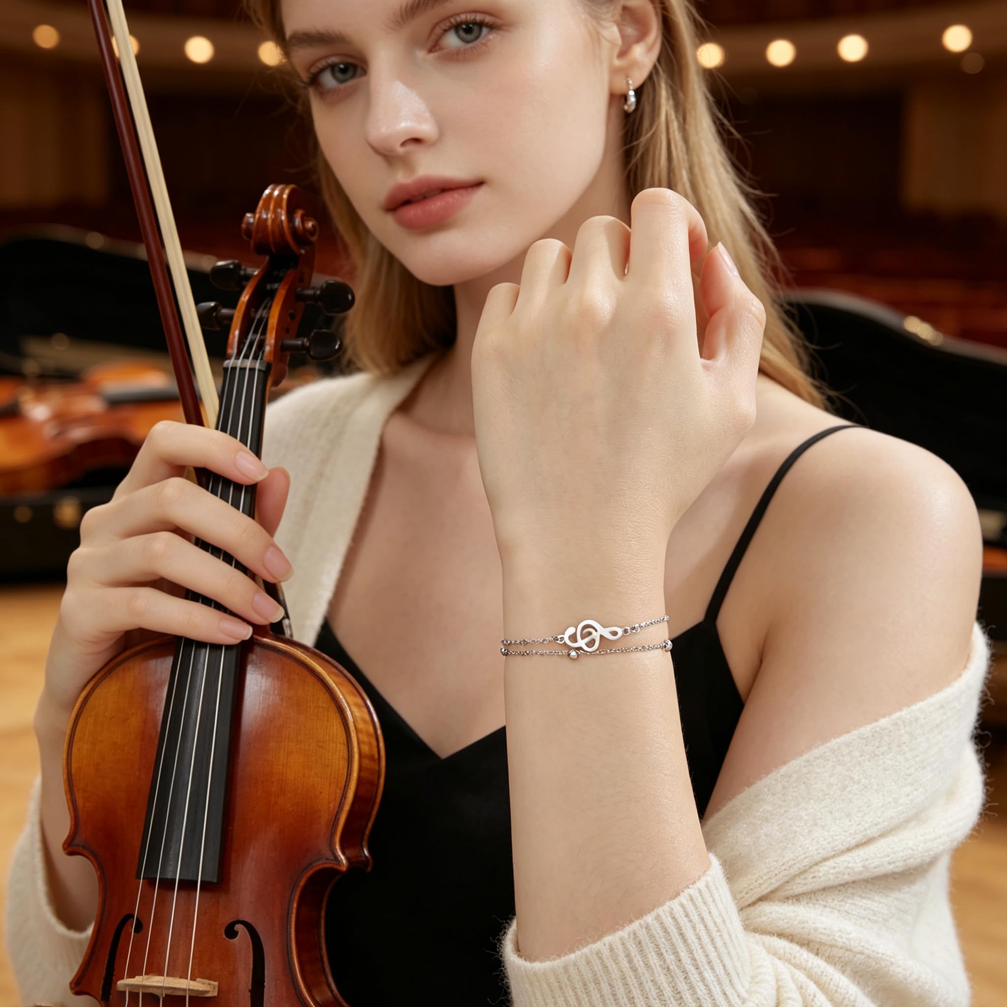 EUEAVAN Bracelets Braccialetto musica argento multistrato