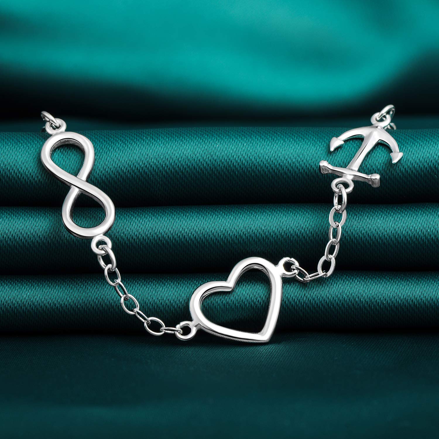 INFINIONLY Bracciale Argento 925 Infinito Ancora Cuore