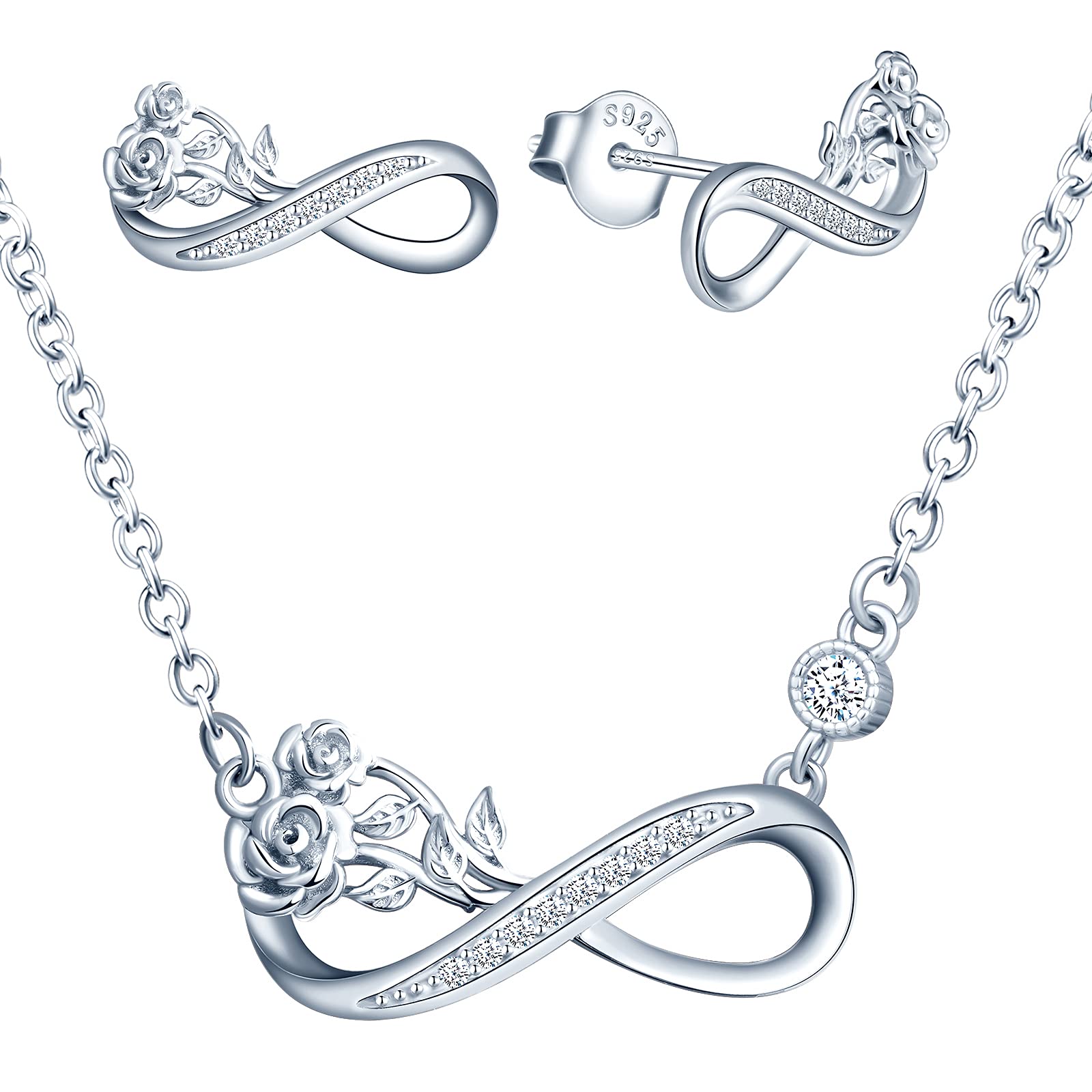 INFINIONLY Fashion Necklaces collana C argento fiore zircone