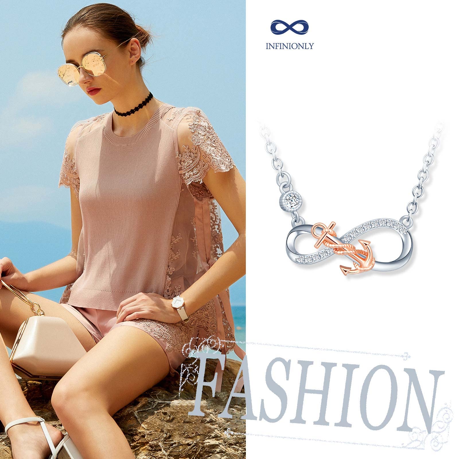INFINIONLY Fashion Necklaces B-collane collana argento ancora