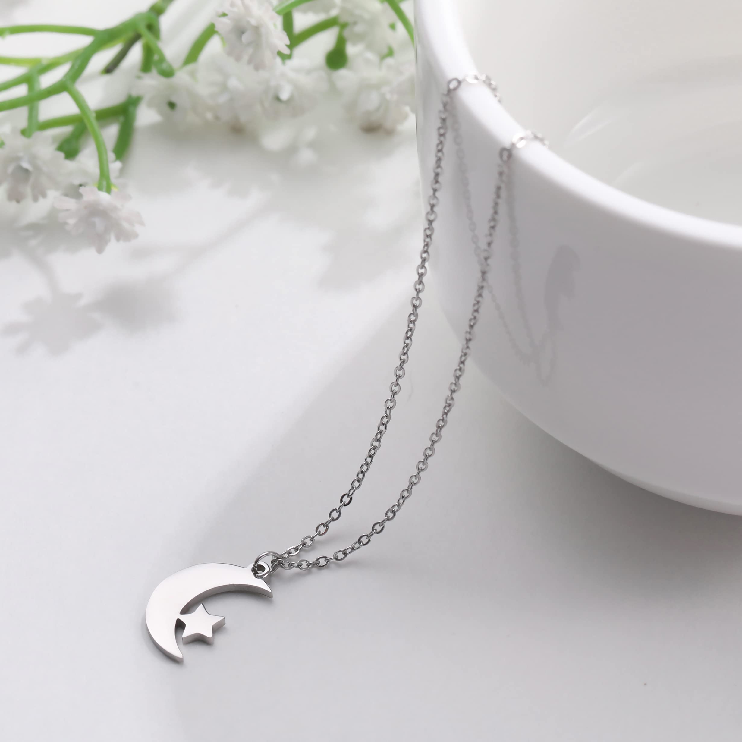 EUEAVAN Necklaces Collana Luna Stella Argento Acciaio