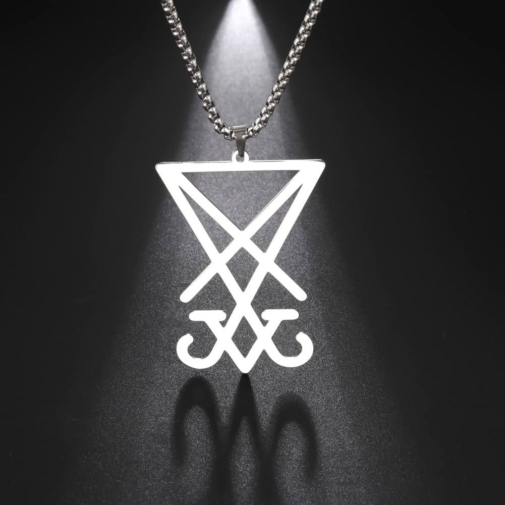 Eueavan Necklaces Collana Sigillo Lucifero Acciaio Argento