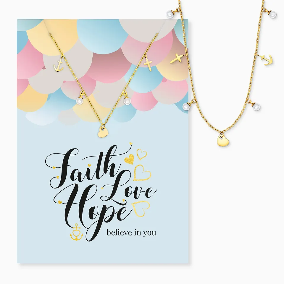 MySteel Faith Love Hope collana acciaio oro con perle