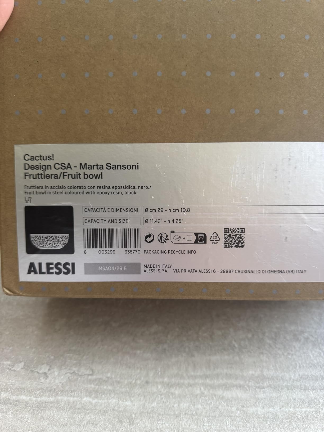 Alessi Cactus MSA04/29 B Centrotavola Acciaio Inox Nero 29 cm