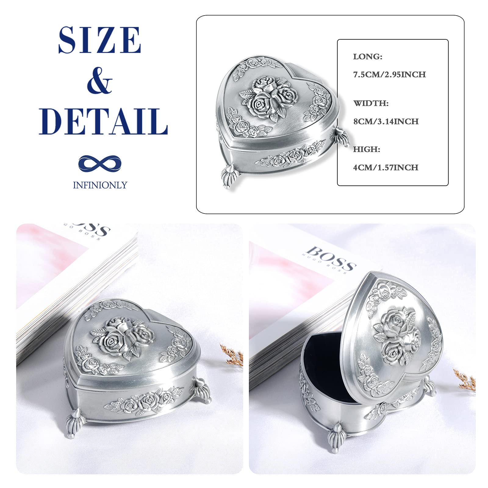 INFINIONLY Fashion portagioie vintage cuore rose metallo