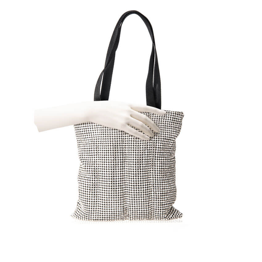 Chic Ad Hoc Pochette maglia cristalli argento shopper L