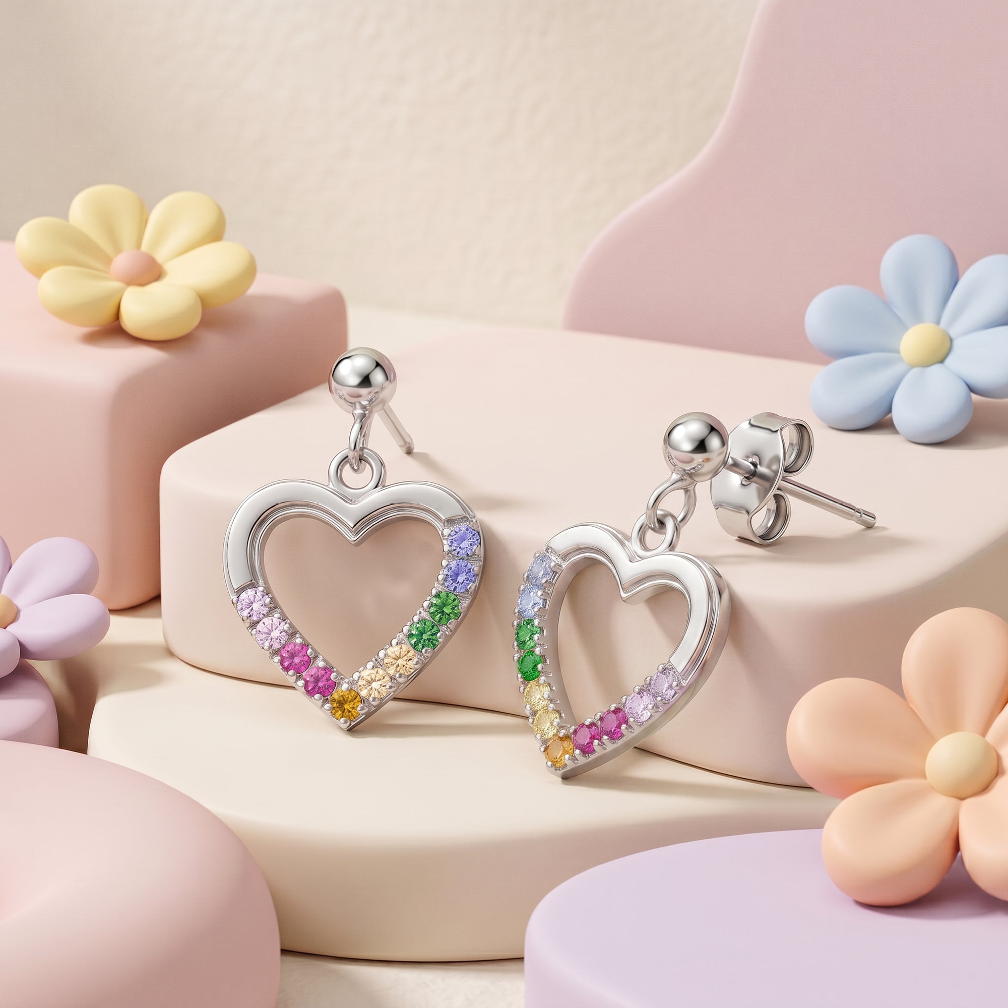 Engelsrufer Kinder Orecchini Acciaio Cuore Zirconia Multicolor