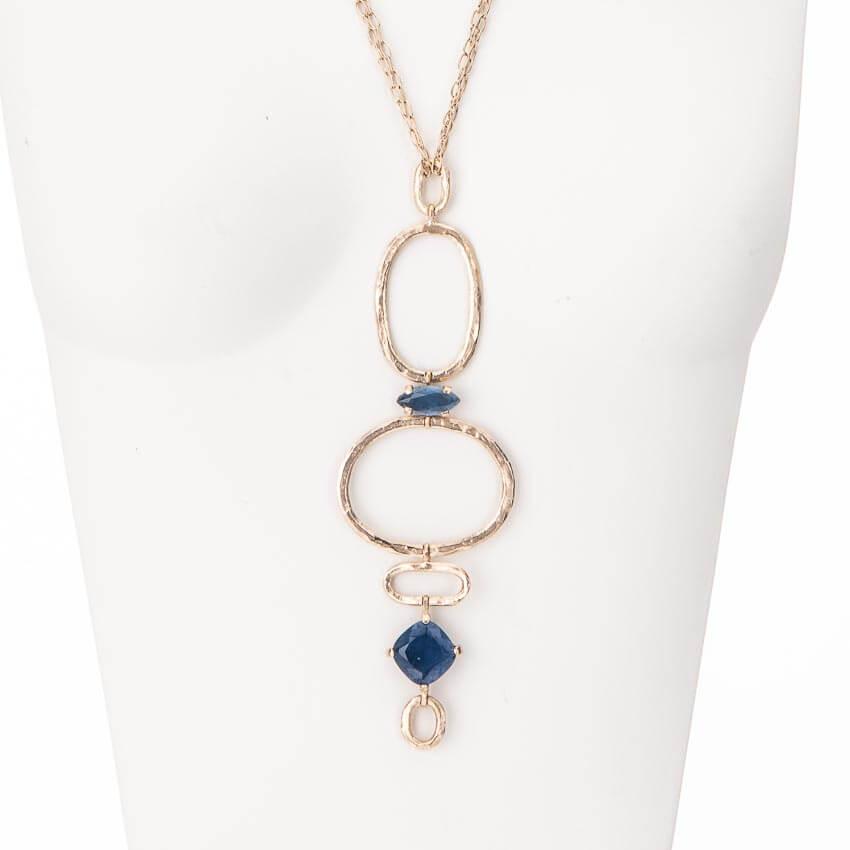 Chic Ad Hoc Collana lunga oro ciondolo blu pietra dura