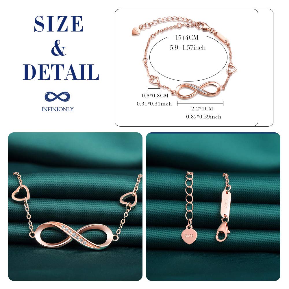 INFINIONLY Bracciale Infinito Argento 925 Zirconi Oro Rosa
