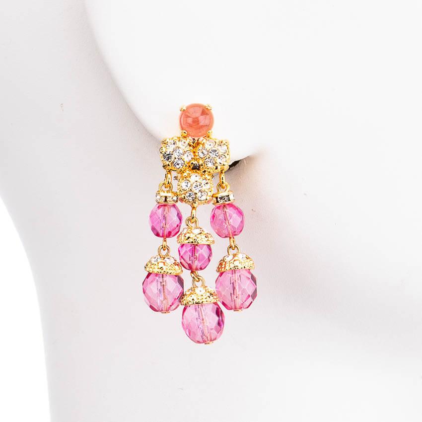 Chic Ad Hoc Orecchini Clip Pendenti Ciuffo Oro Fuxia