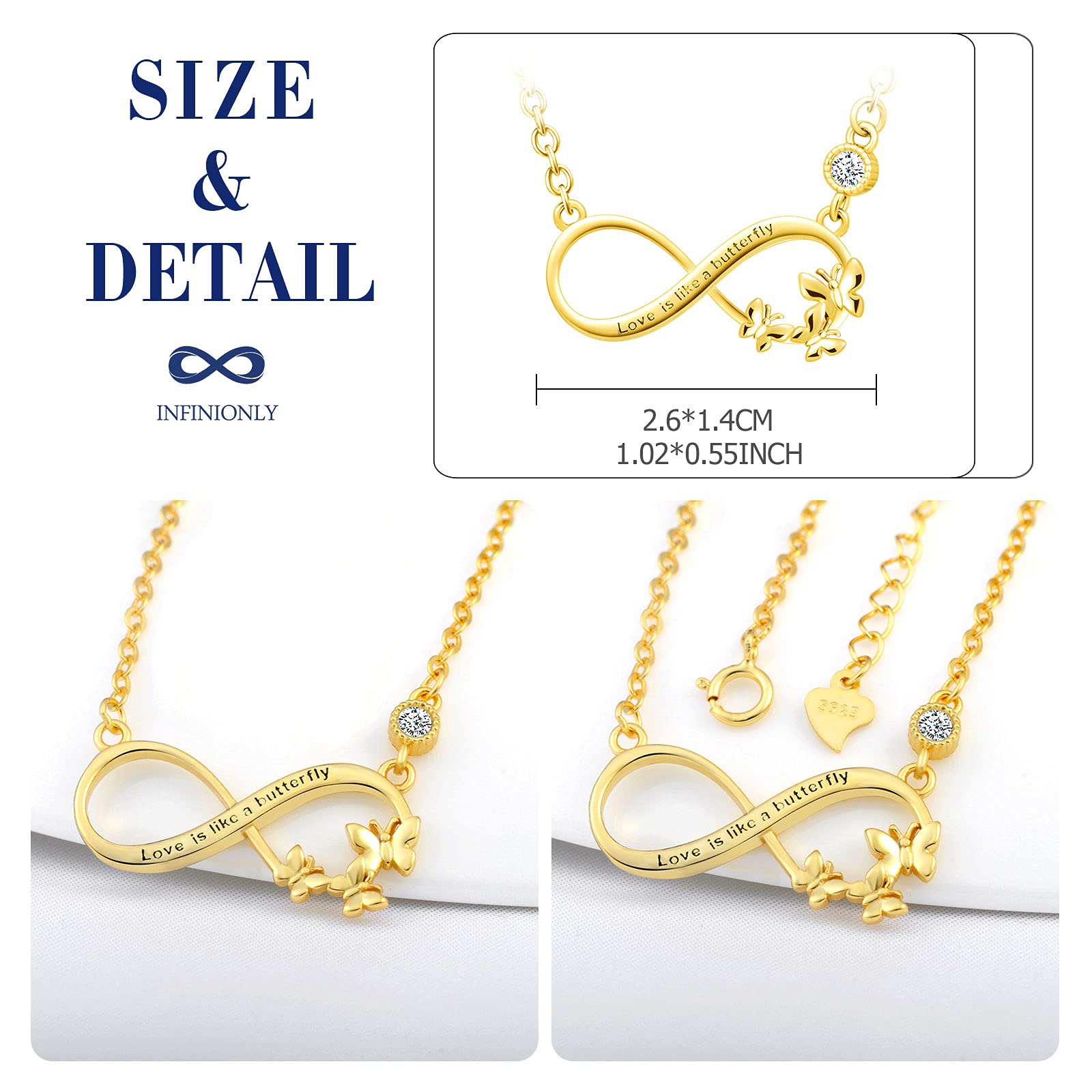 INFINIONLY Fashion Necklaces collana infinito farfalla oro argento