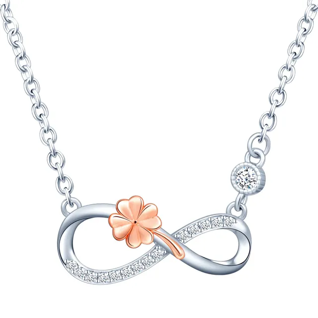 INFINIONLY Fashion Collana Quadrifoglio Oro Rosa Argento 925