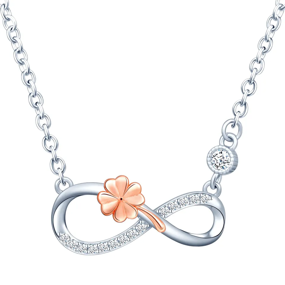 INFINIONLY Fashion Collana Quadrifoglio Oro Rosa Argento 925
