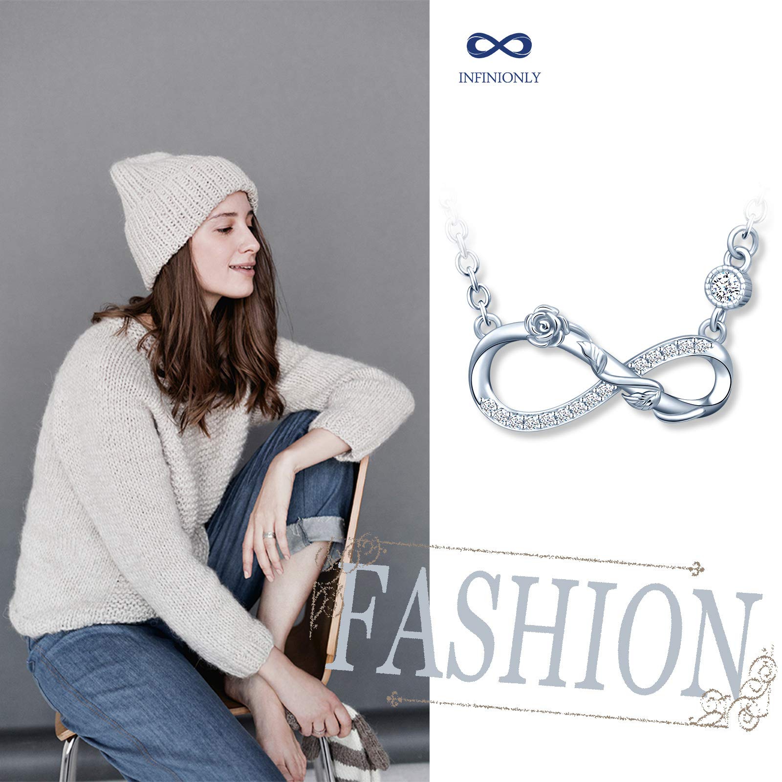 INFINIONLY Fashion Necklaces collana Silver-necklace infinito