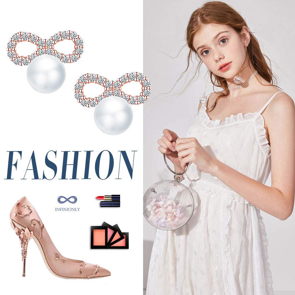 INFINIONLY Fashion Earrings orecchini perle infinito oro rosa