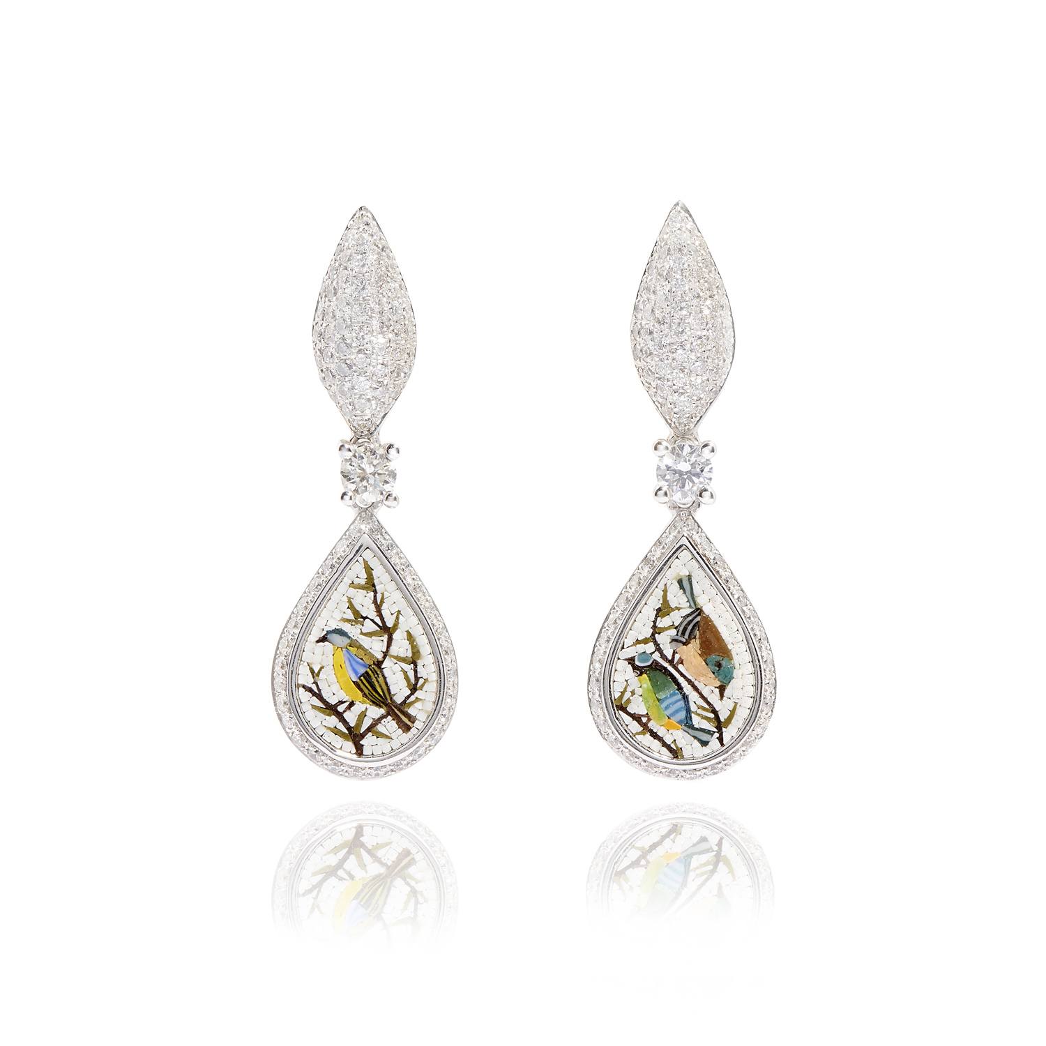 Le Sibille Kimono orecchini oro bianco diamanti mosaico