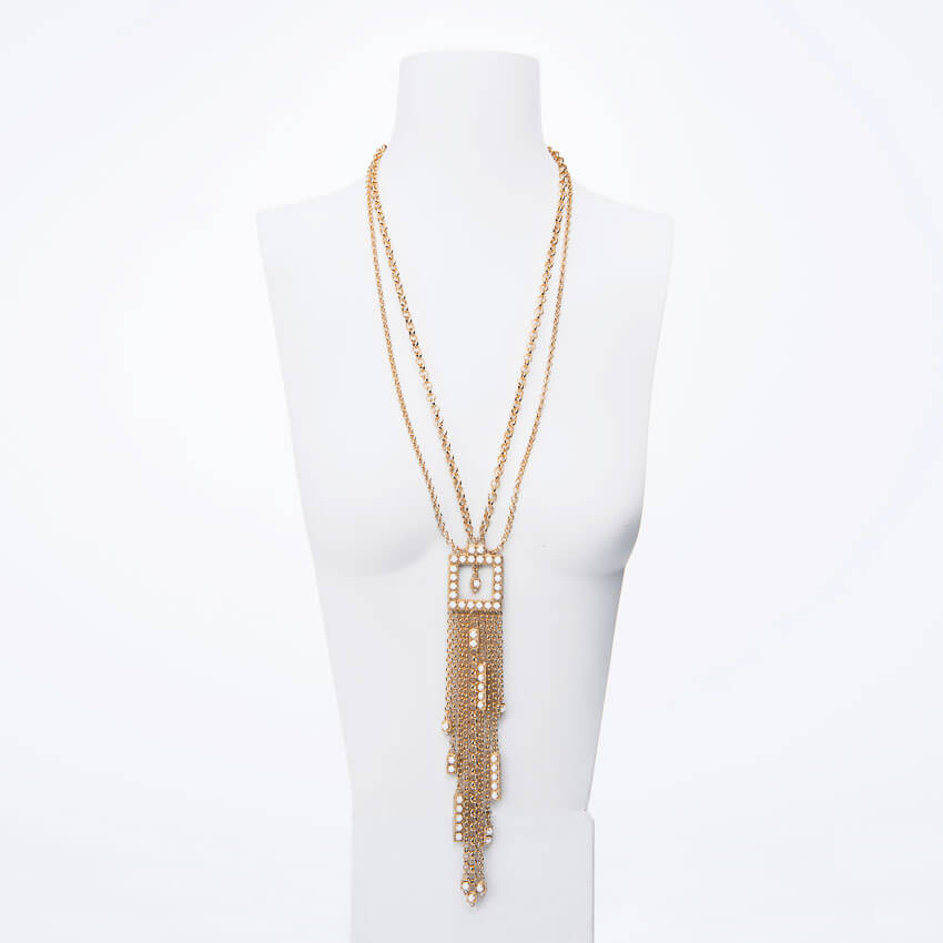 Chic Ad Hoc Collana Lunga Catene Cristalli Bianchi