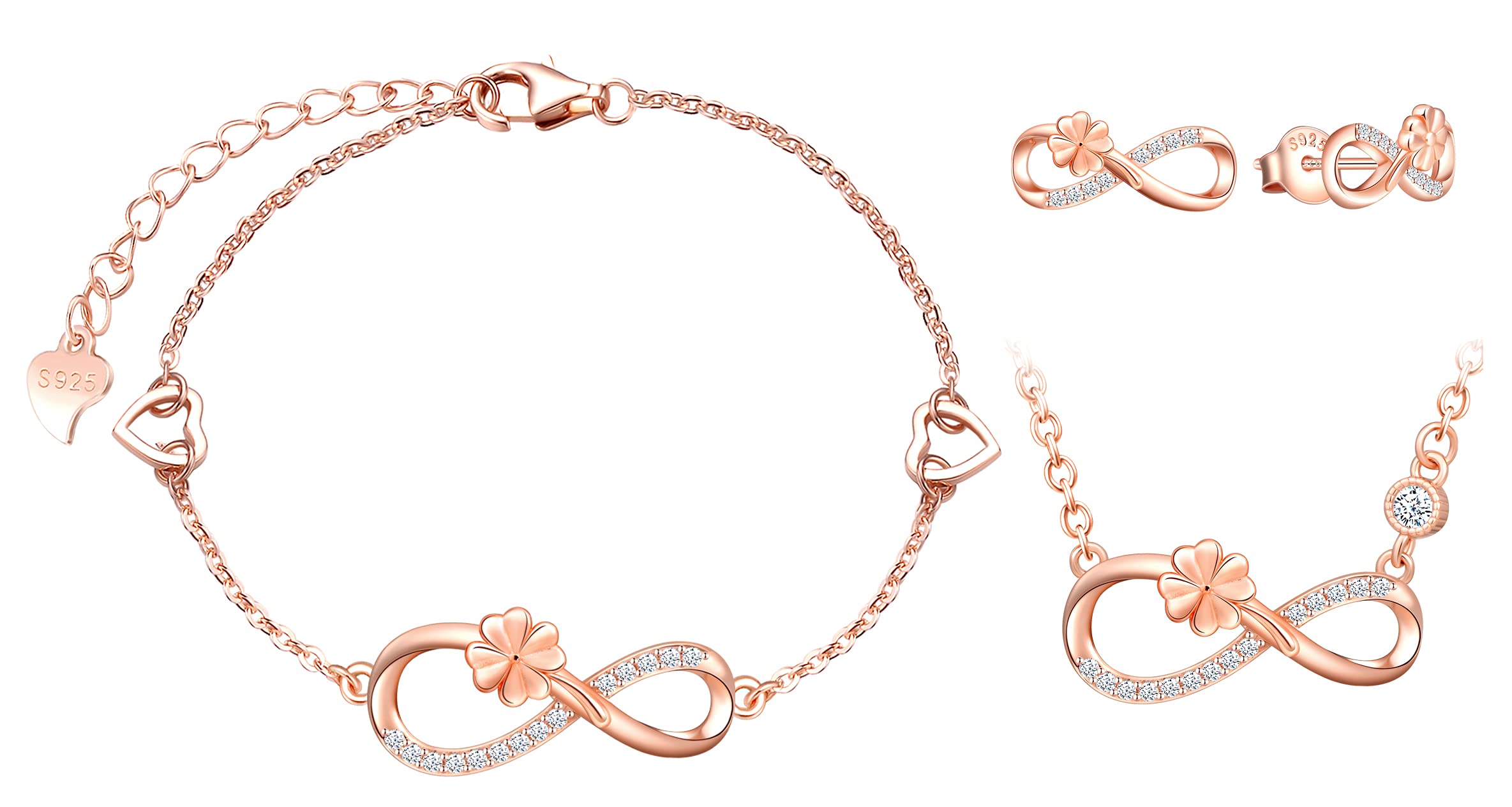 INFINIONLY Fashion Necklaces Parure Argento 925 Oro Rosa A Infinito