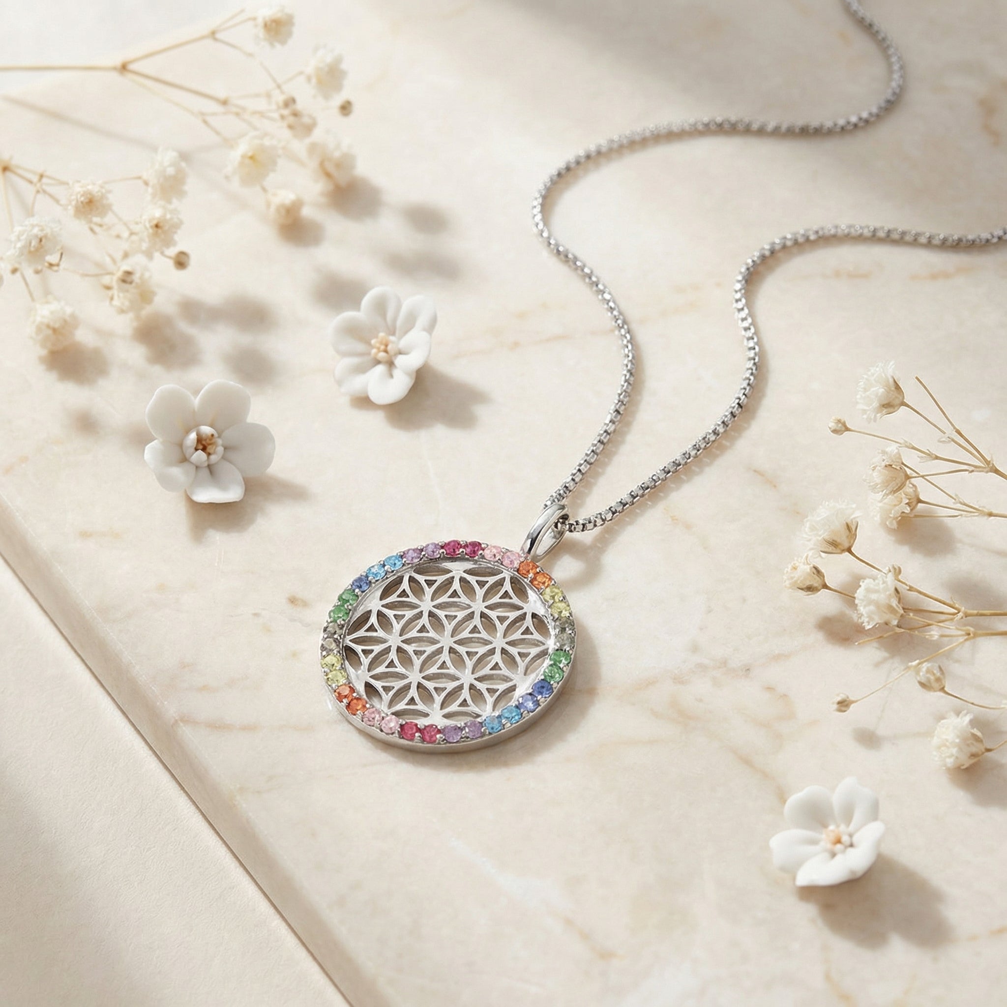 Engelsrufer Lebensblume collana argento fiore multicolor zirconia