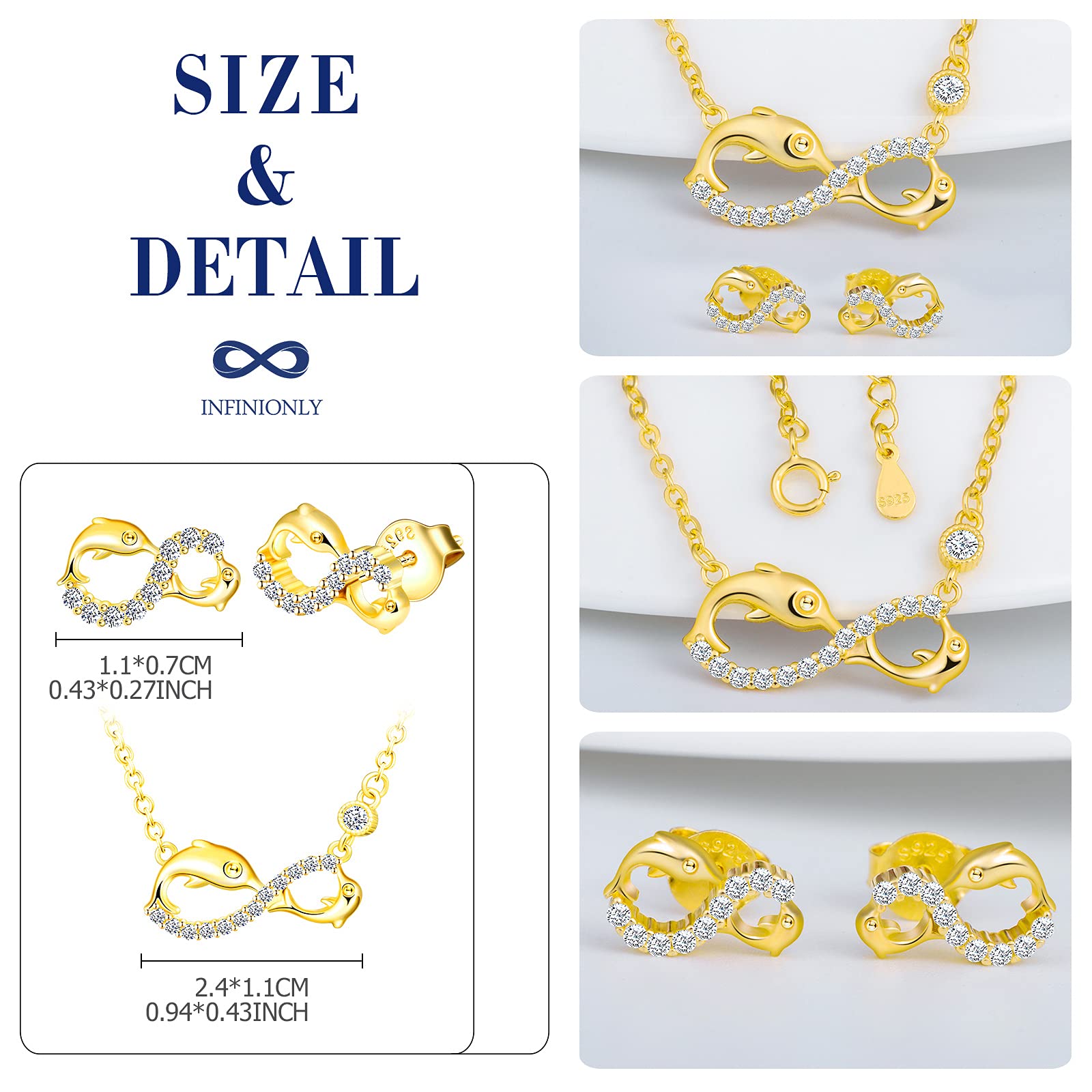 INFINIONLY Fashion Necklaces parure delfino oro collana orecchini