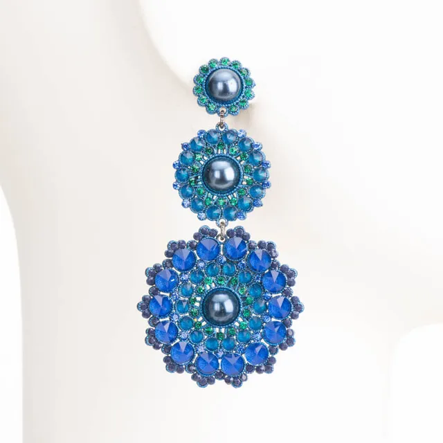 Chic Ad Hoc Orecchini Fiore Cristalli Bluette Turchese Pendenti