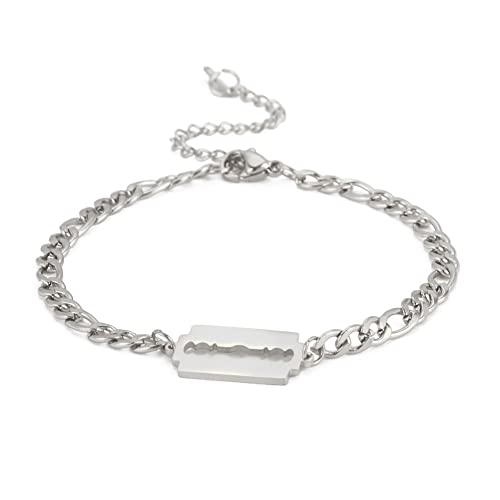 EUEAVAN Bracelets bracciale lama di rasoio acciaio argento