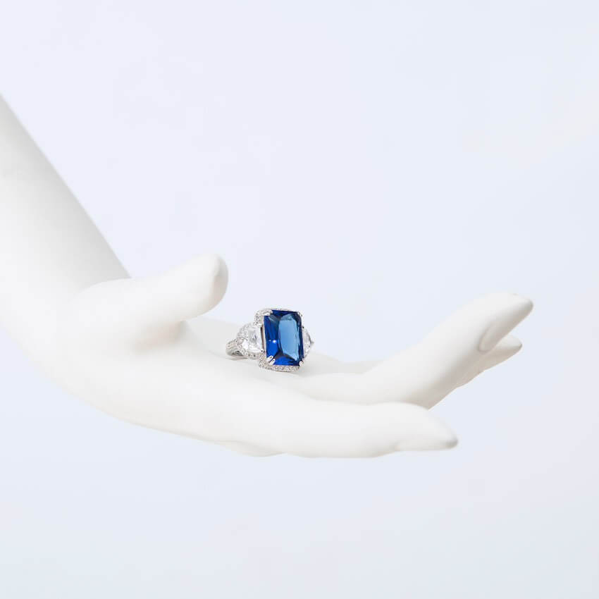 Chic Ad Hoc Anello Taglio Smeraldo Argento Blu Zaffiro