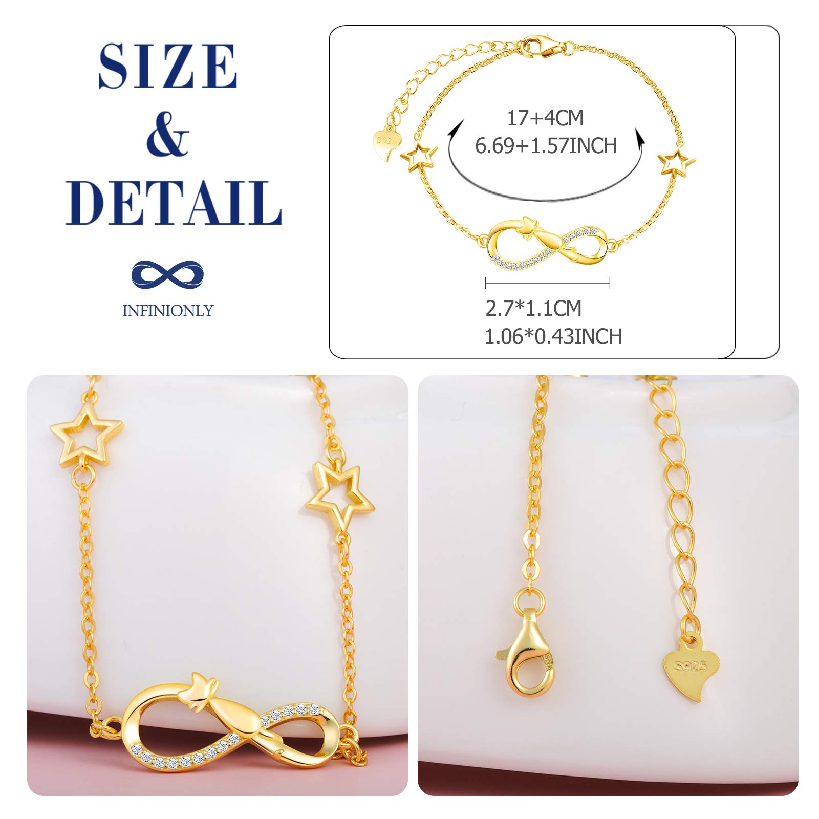 INFINIONLY Fashion Bracelets bracciale argento gatto stella