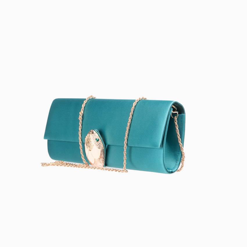 Chic Ad Hoc Pochette Seta Verde Acqua Fibbia Serpente