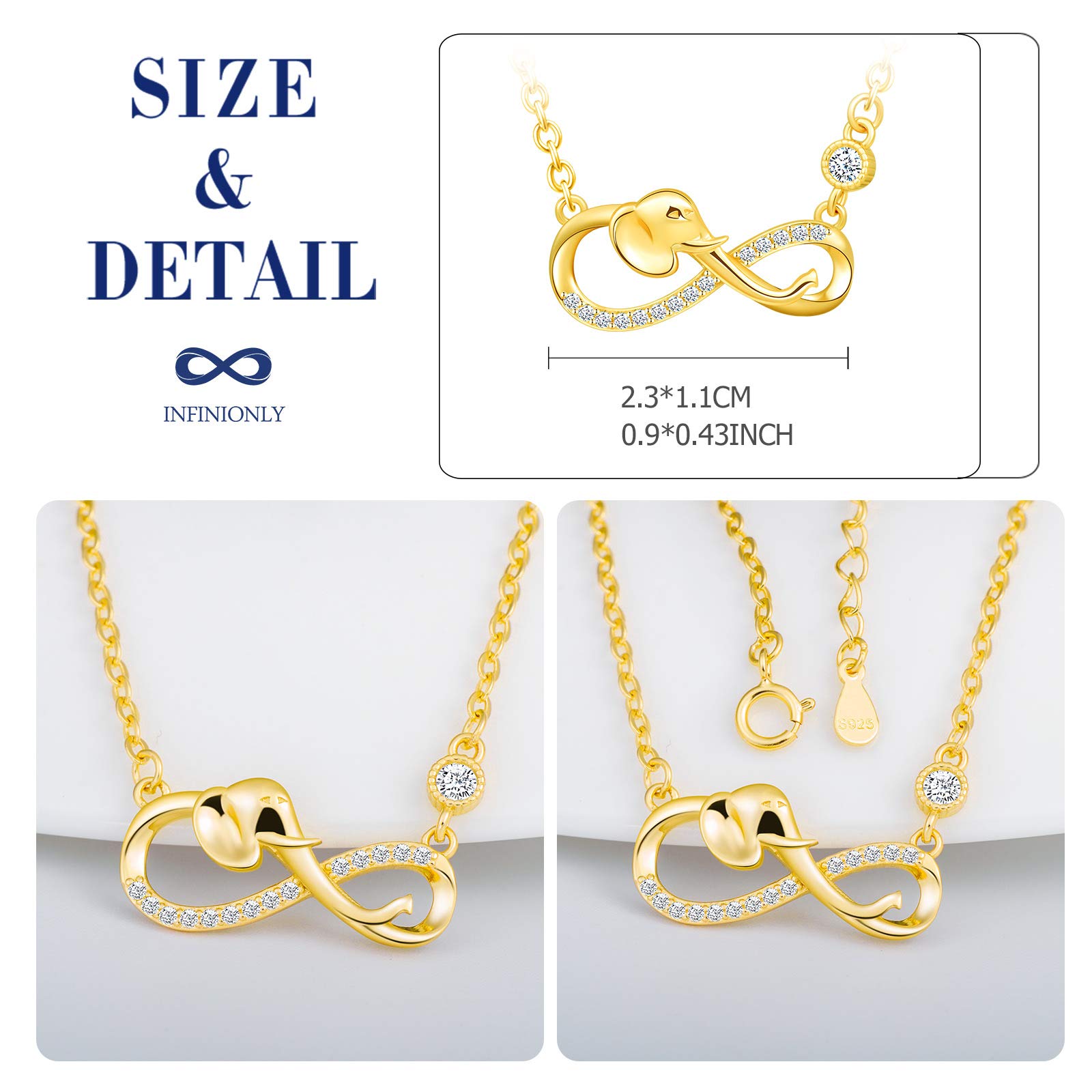 INFINIONLY Fashion Necklaces Gold-Necklace collana oro elefante zirconi