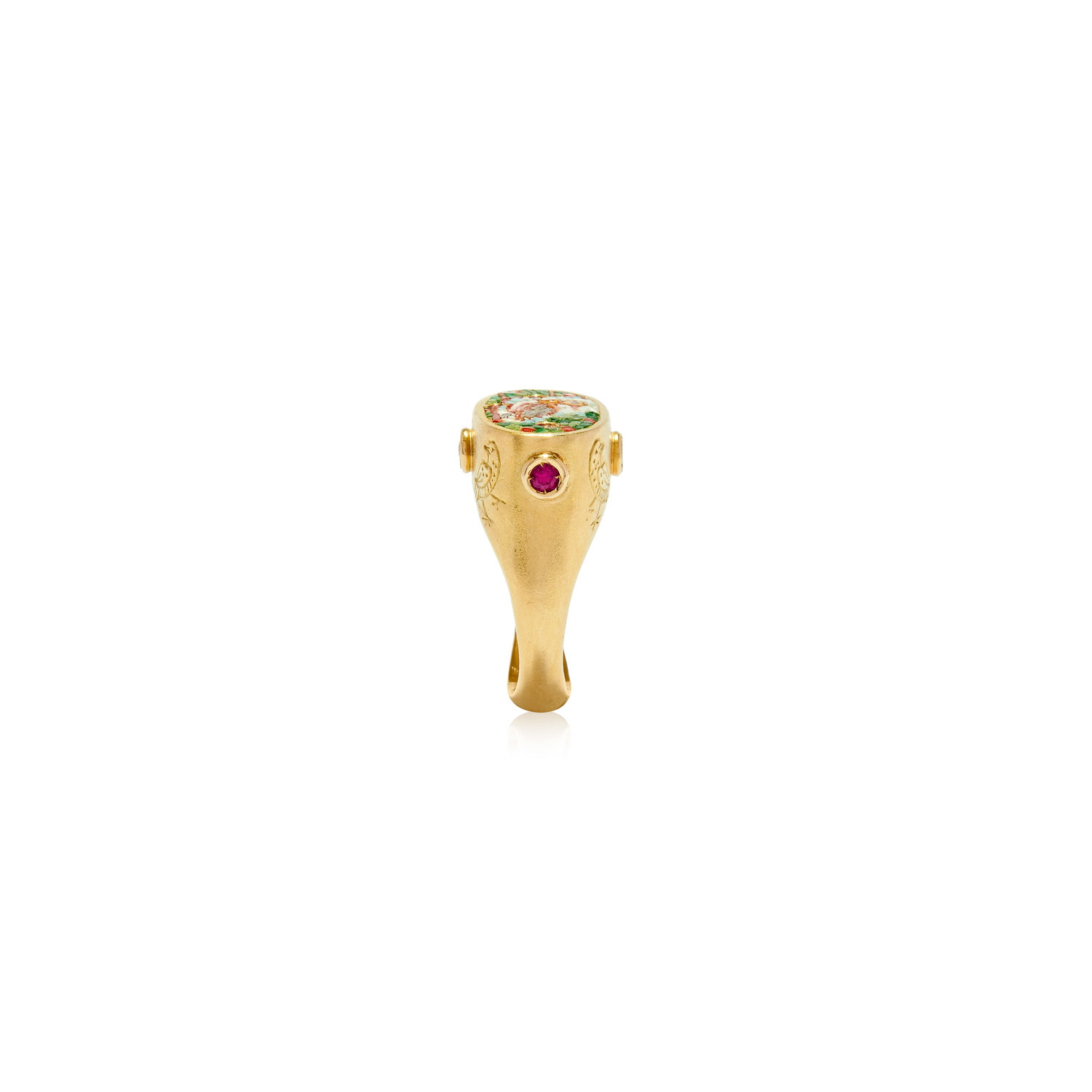 Le Sibille Bird Ring anello oro rubini mosaico 1 cm