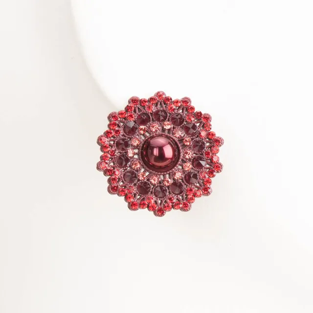 Chic Ad Hoc Orecchini lobo fiore cristalli rosso bordeaux