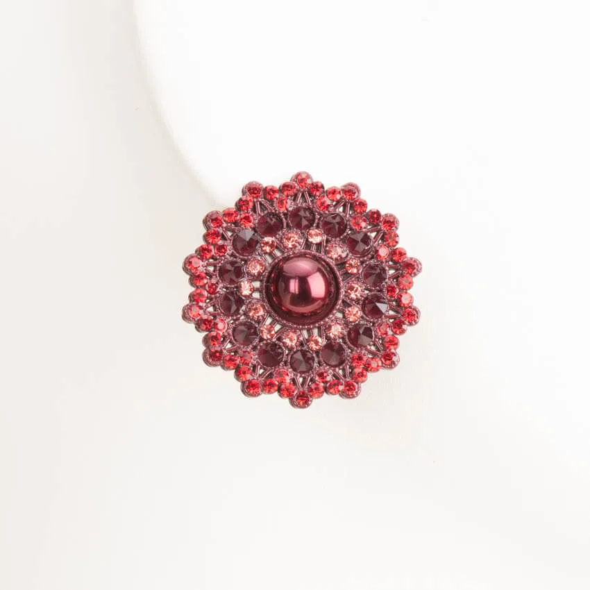 Chic Ad Hoc Orecchini lobo fiore cristalli rosso bordeaux