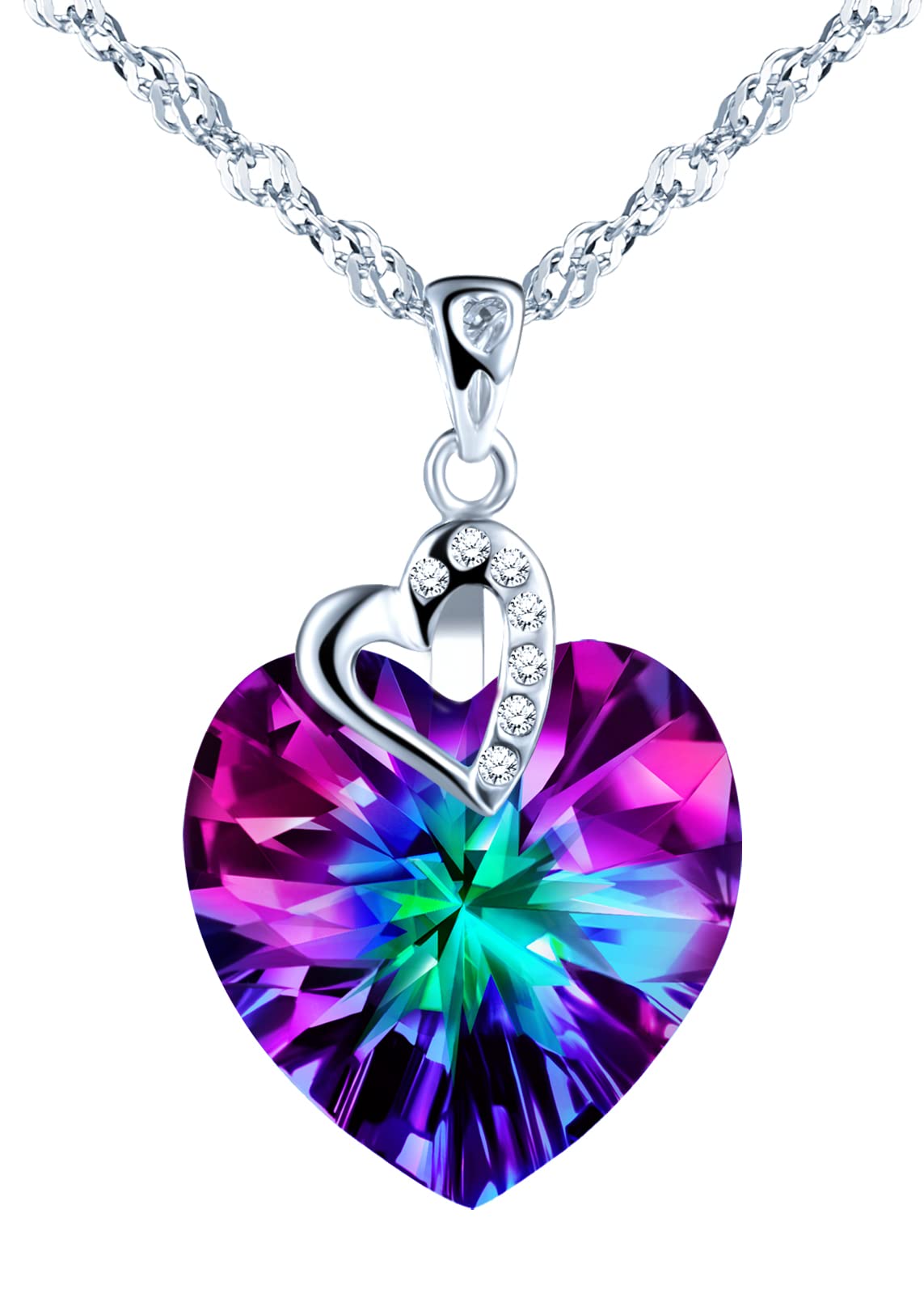 Infinionly Fashion Collana Cuore Cristallo Colorato Argento 925 45cm
