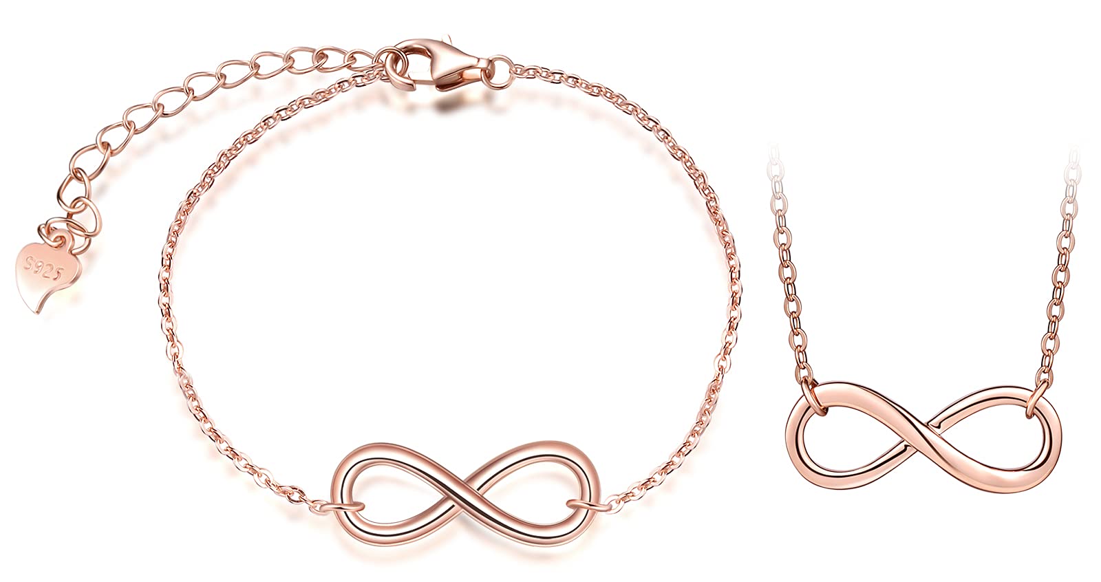 INFINIONLY Parure Infinito Set Collana Bracciale Oro Rosa