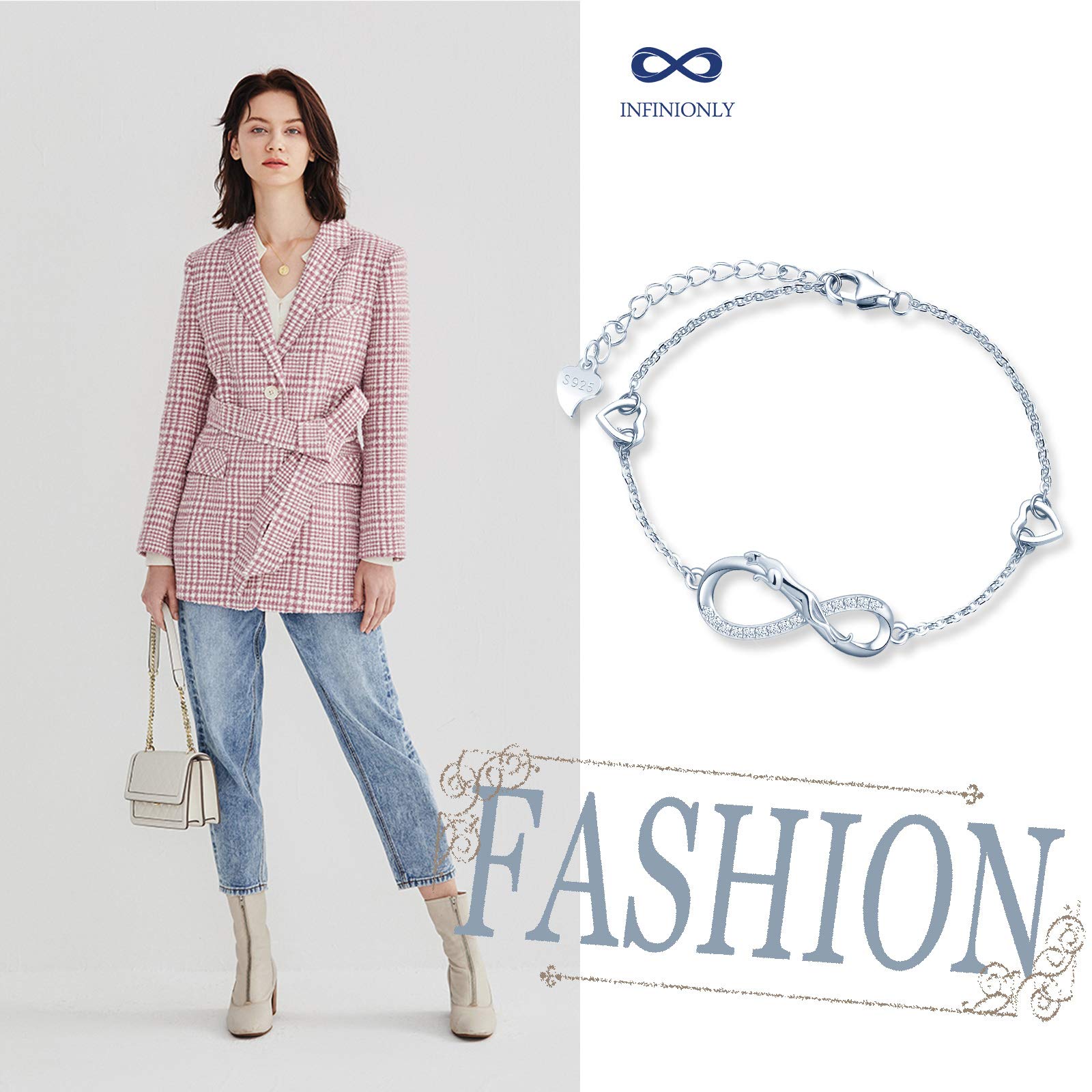 INFINIONLY Fashion Bracelets A-cuore bracciale argento leopardo cuore