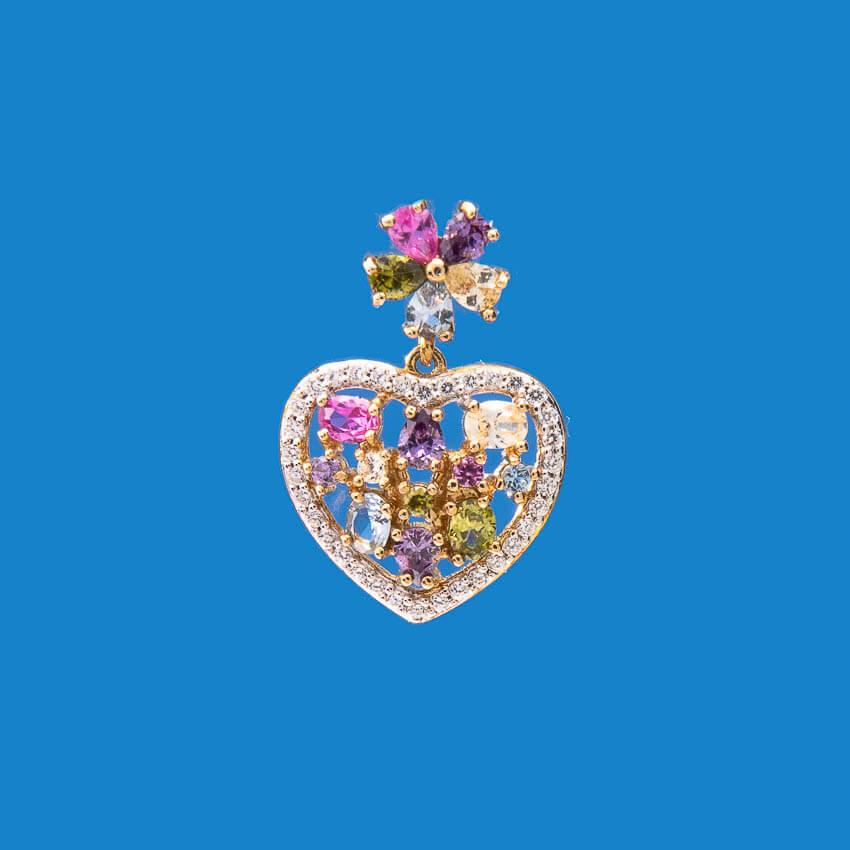 Chic Ad Hoc Orecchini Fiore Cuore Zirconi Multicolor Perno