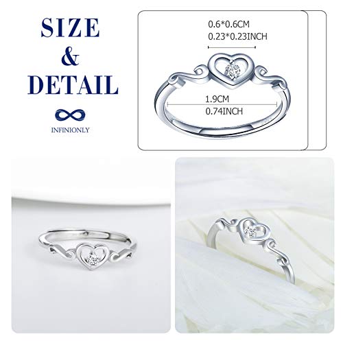 Infinionly Fashion anello argento 925 cuore regolabile zirconi