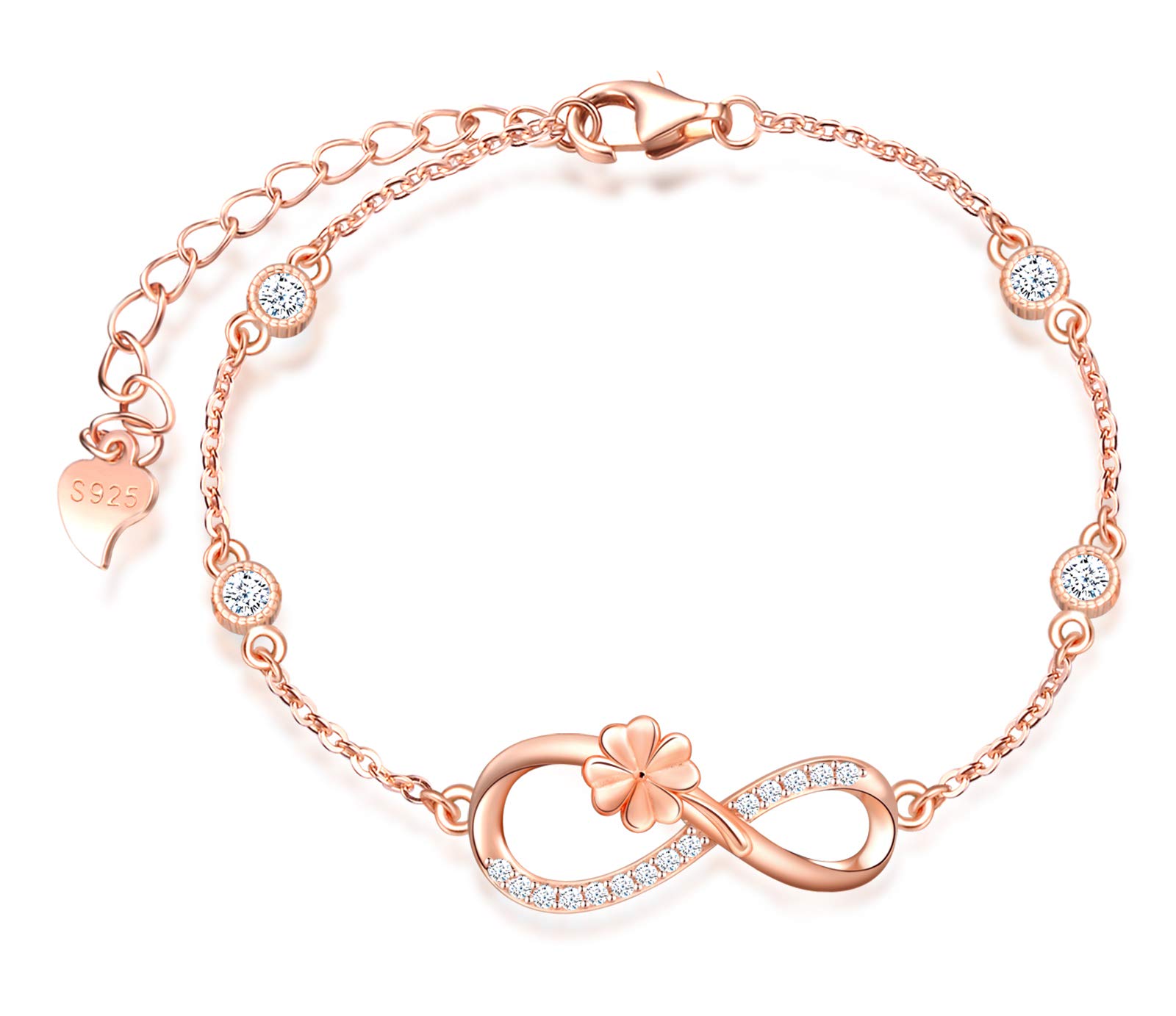 INFINIONLY Fashion Trifoglio Collana Oro Rosa Zirconi