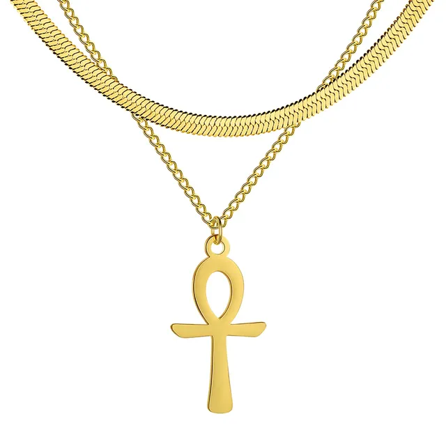 EUEAVAN Necklaces collana Ankh croce oro acciaio inox donna