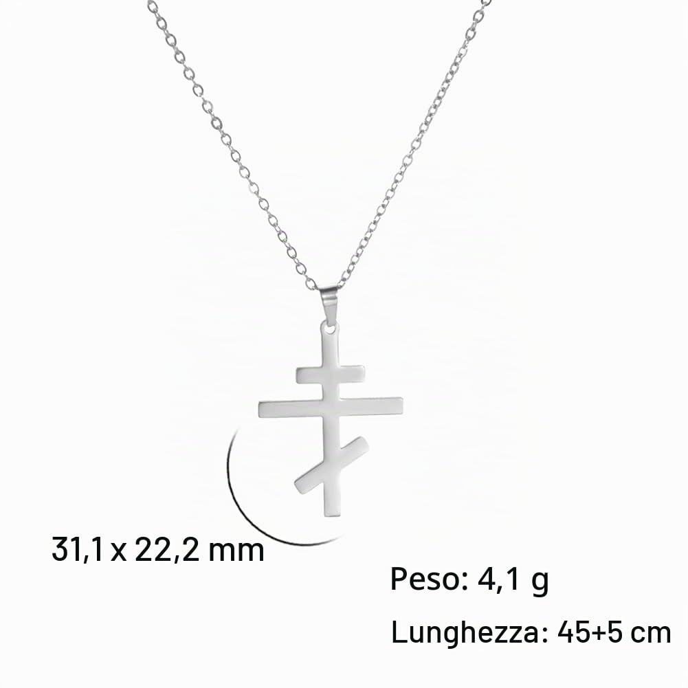 Eueavan Collana Croce Ortodossa Argento Acciaio Amuleto