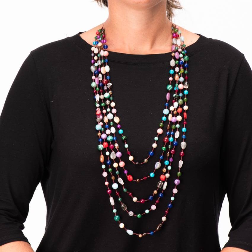 Chic Ad Hoc Collana Lunga Multifili Pietre Dure