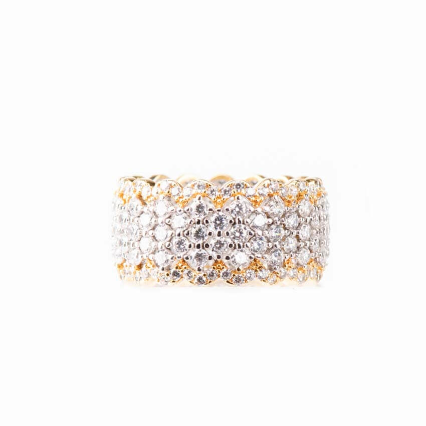 Chic Ad Hoc Anello fascia alta traforata bicolore zirconi
