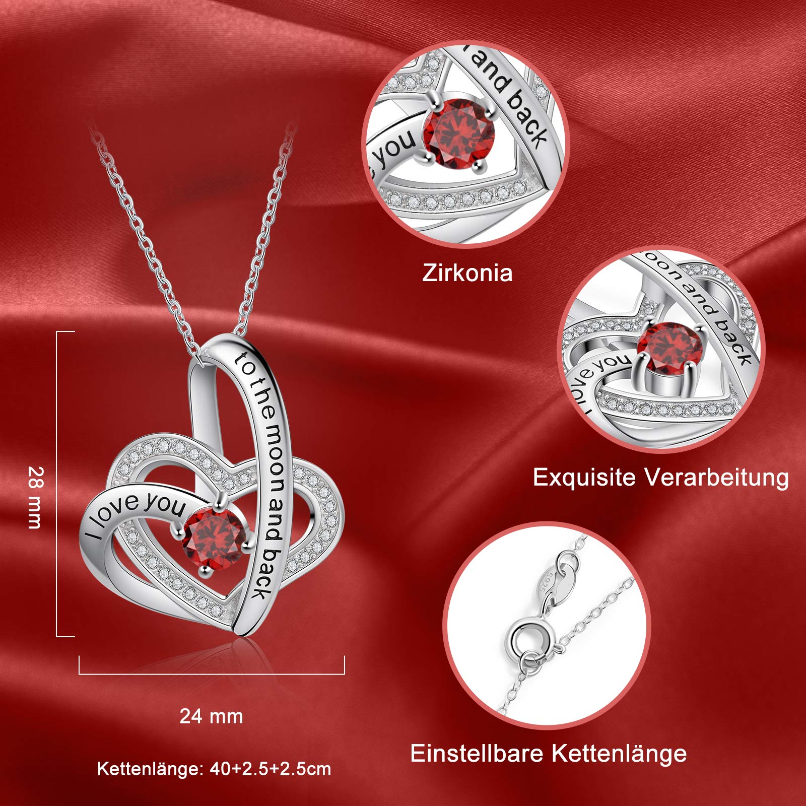 Jessemade Gioielli Collana Cuore Argento 925 Pietra Gennaio