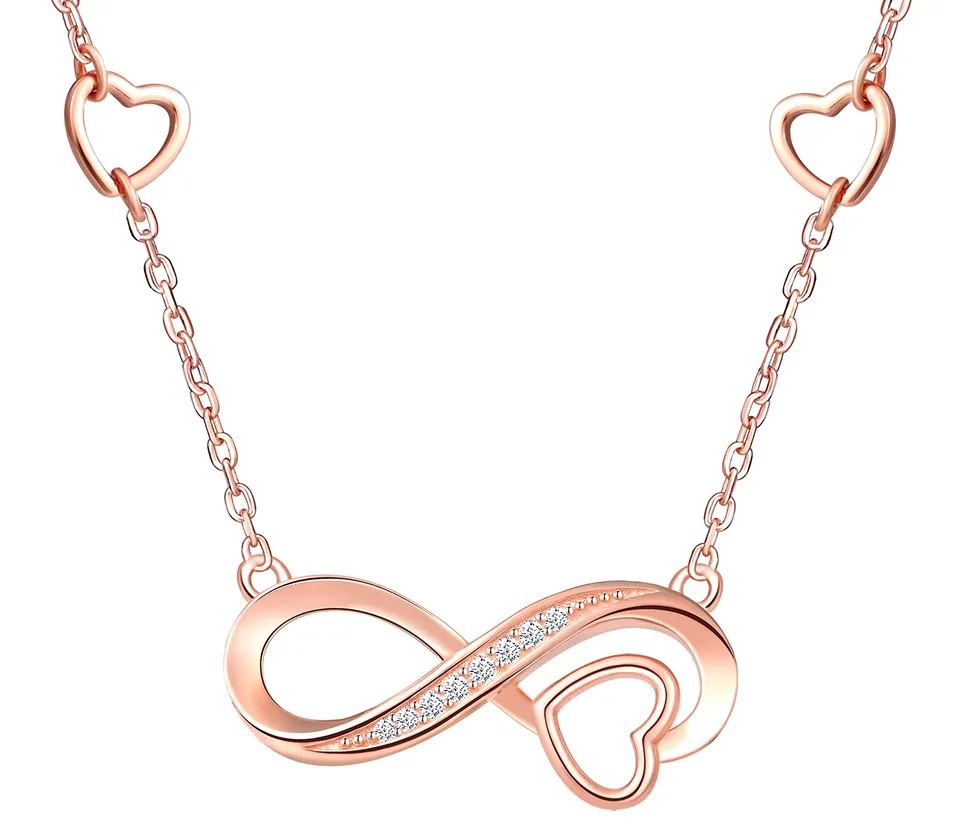 INFINIONLY Collana infinito cuore argento 925 oro rosa