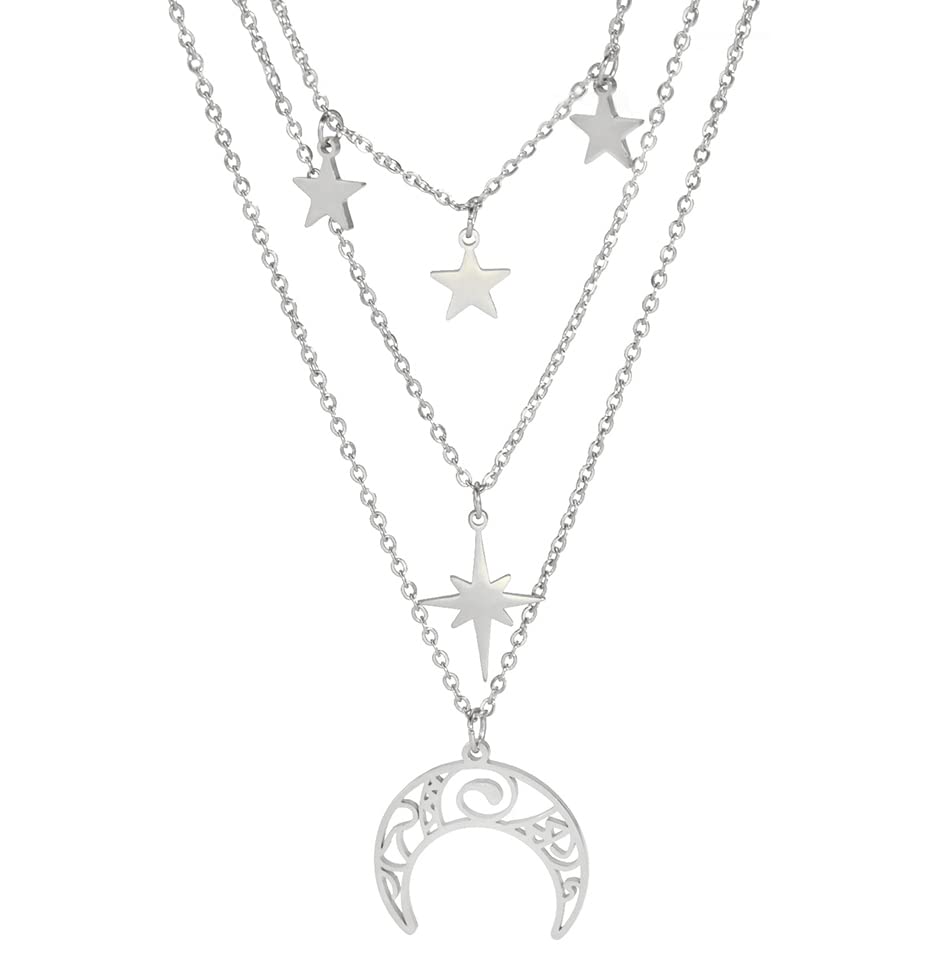 EUEAVAN Necklaces collana luna stella argento multistrato